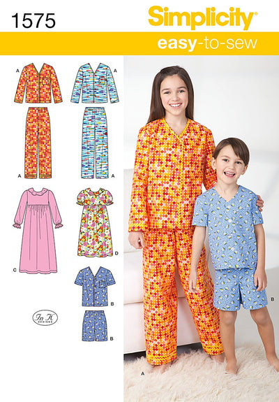 Simplicity S1575 Easy-to-Sew Pajama Sewing Pattern for Girls & Boys, Sizes 7-14