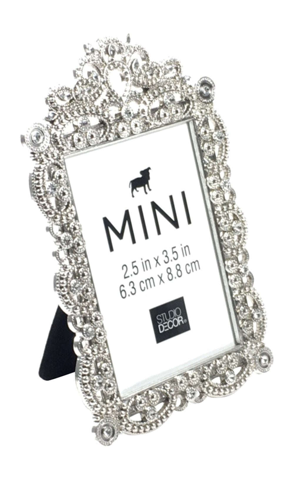 Bejeweled Silver Tone Metal Mini Picture Frame, 2.5" x 3.5"