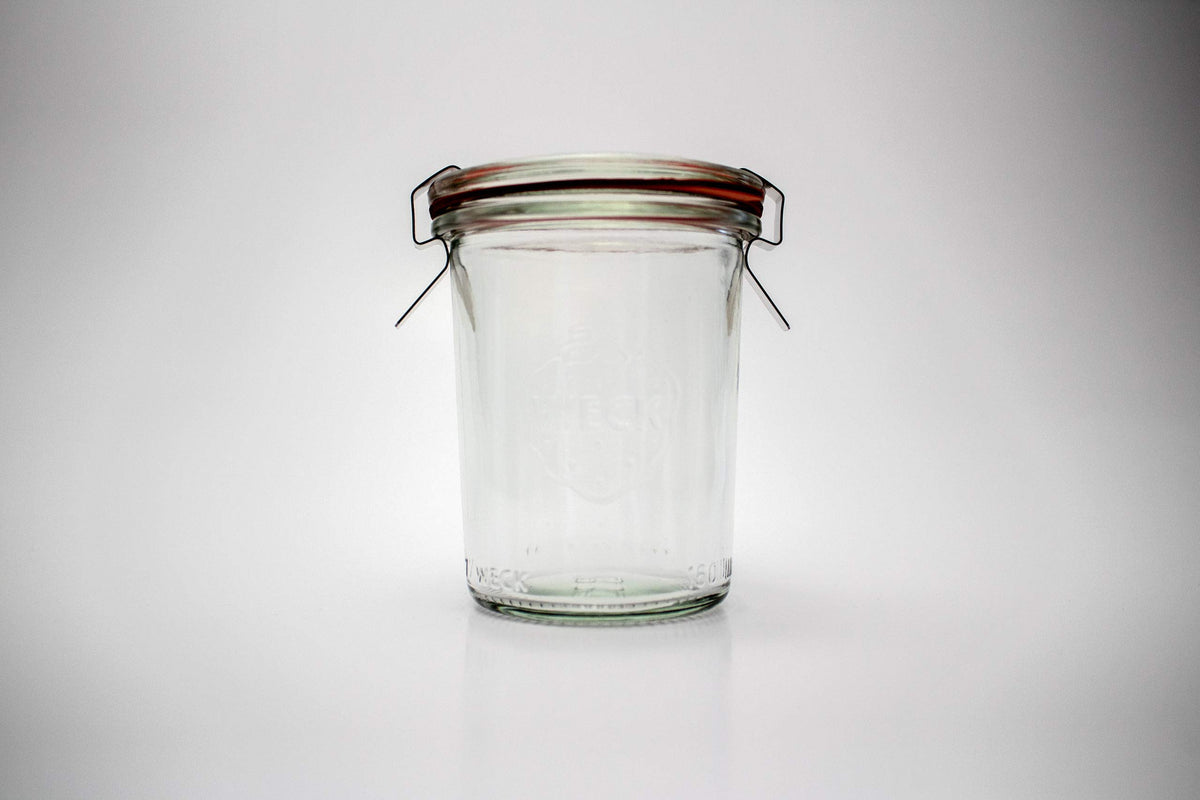 Weck Tulip Jar Rubber Sole & Two Metal Clamps Food Storage Jar Round Preserve Container Clear Preserving Seal Wire Clip Fastening Kitchen Canning Cereal Sugar Beans Spice - 33.8 fl. oz Single 1 liter