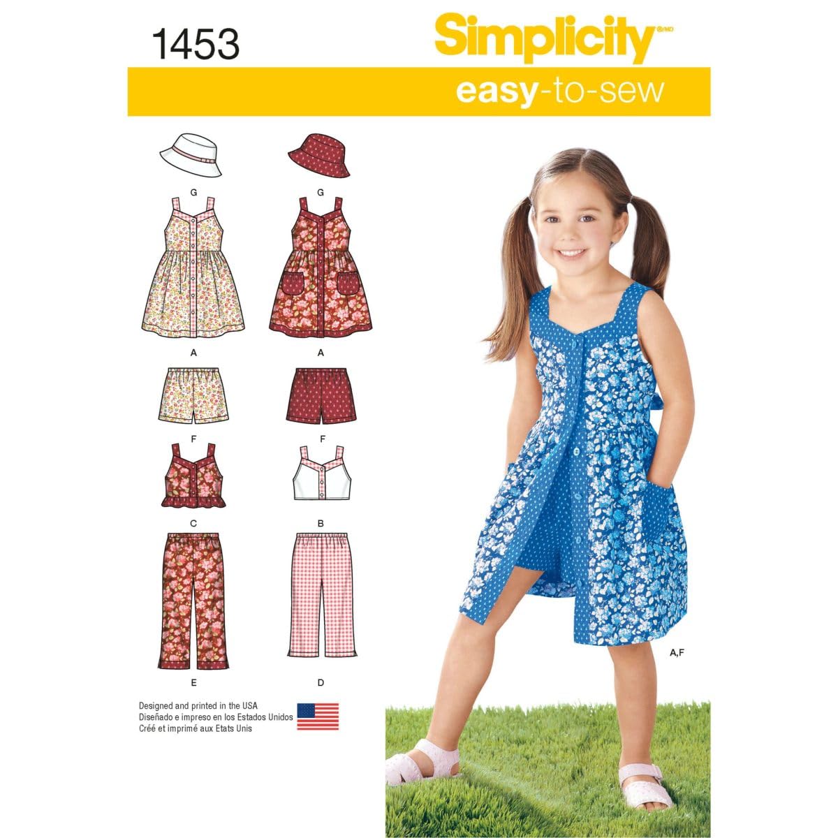 Simplicity S1453 Girls' Clothing Sewing Pattern, Easy-to-Sew Dress, Top, Pants, Shorts & Hat, Sizes 3-8