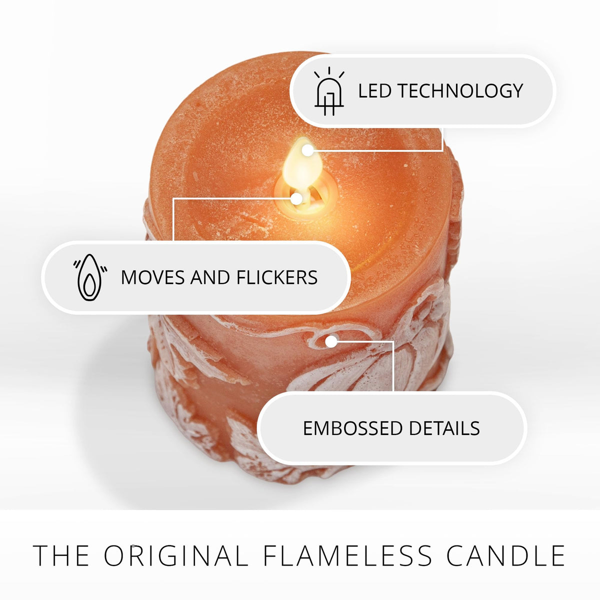 Luminara - Flameless Flickering Real Wax Moving Flame Battery Operated Unscented Candle LED Décor & Gift- Embossed Pillar Collection