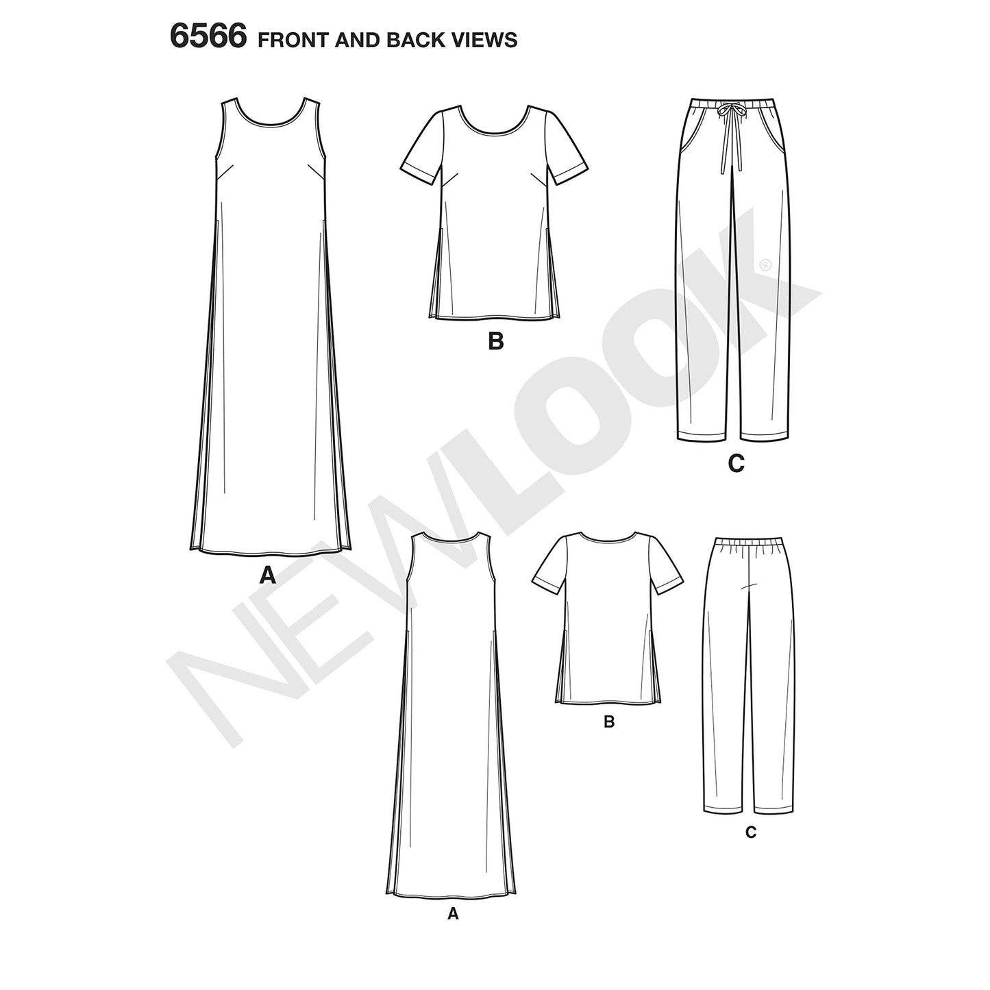 New Look Sewing Pattern Set for Women's Tunic/Top and Pants, Paper, White, A (8-10-12-14-16-18), UN6566A