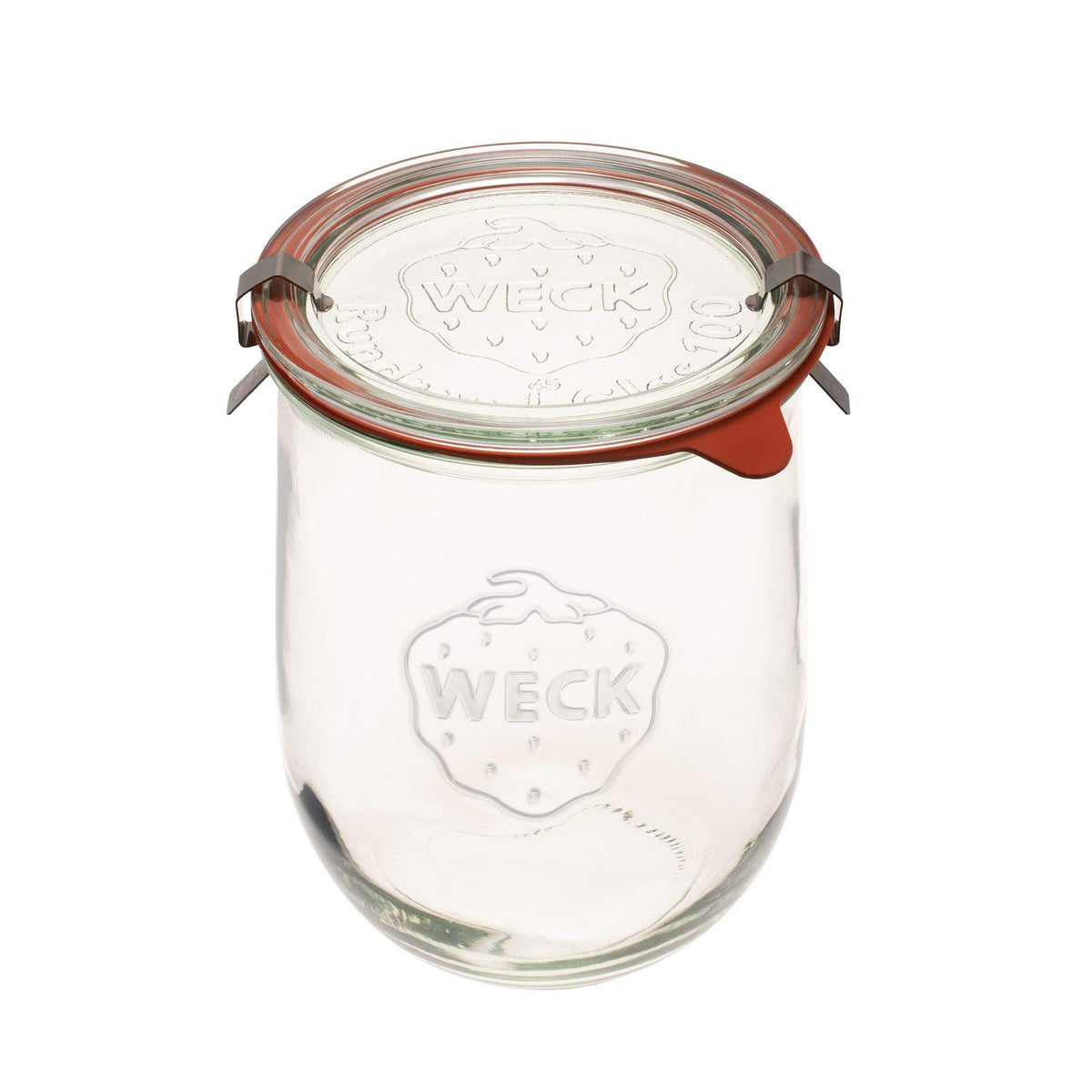 Weck Tulip Jar Rubber Sole & Two Metal Clamps Food Storage Jar Round Preserve Container Clear Preserving Seal Wire Clip Fastening Kitchen Canning Cereal Sugar Beans Spice - 33.8 fl. oz Single 1 liter