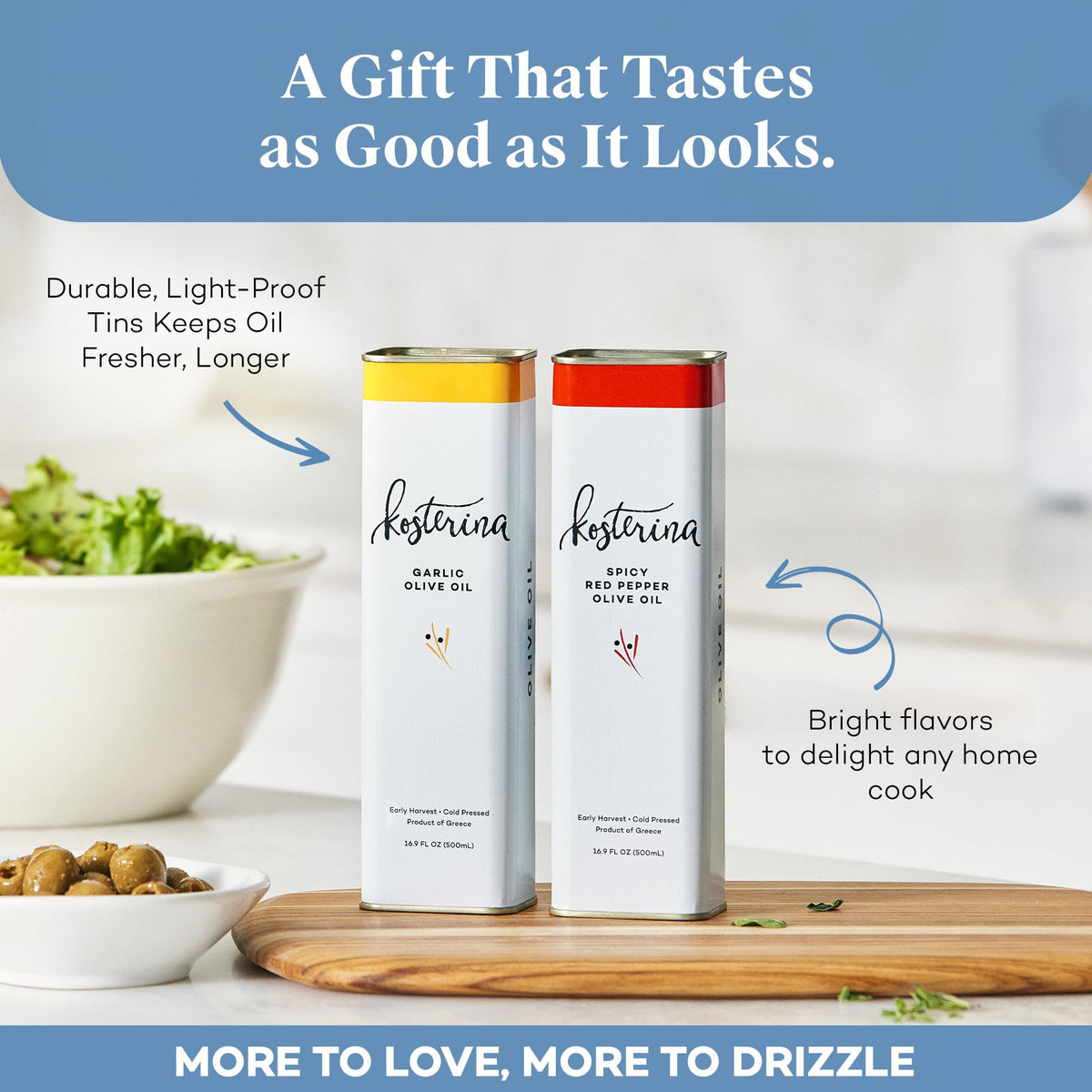 Kosterina Spicy Red Pepper Olive Oil Tin | Polyphenol Rich Greek Olive Oil, Cold-Pressed from Early Harvest Koroneiki Olives