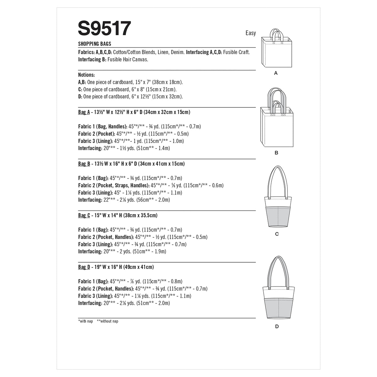 Simplicity S9517 Reusable Tote Bag Sewing Pattern, One Size