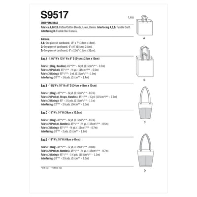 Simplicity S9517 Reusable Tote Bag Sewing Pattern, One Size