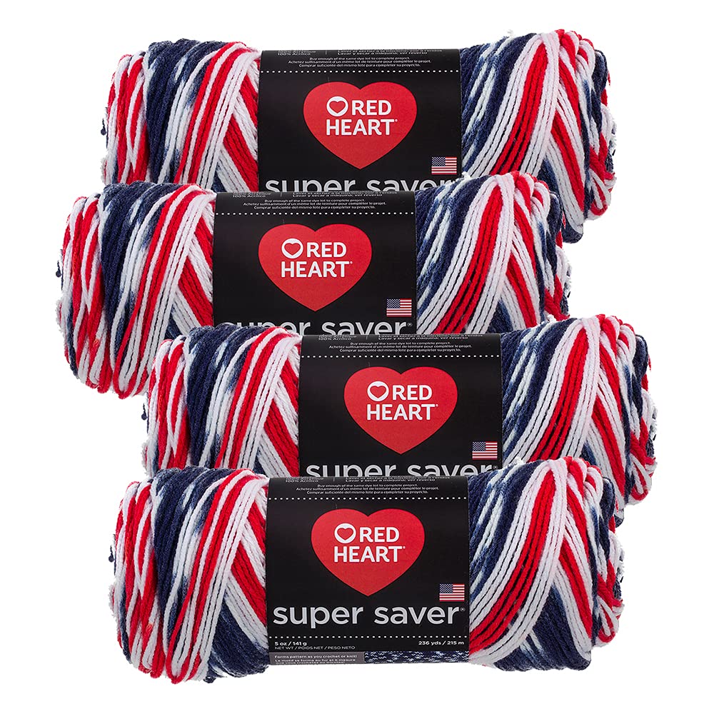 Red Heart Super Saver Yarn (4-Pack of 5oz Skeins) (Americana)