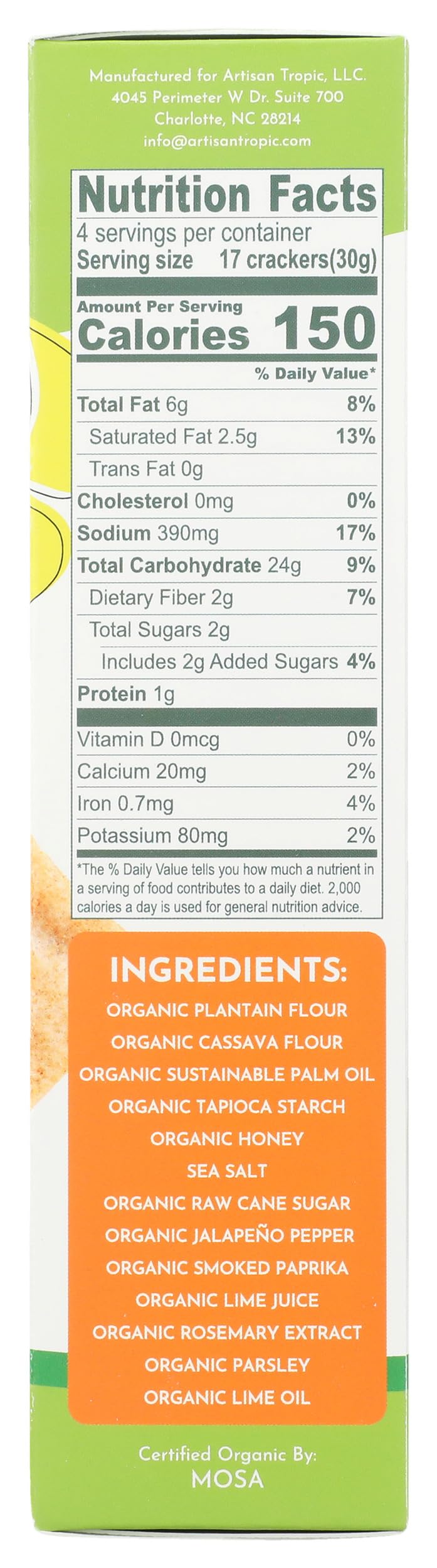 Artisan Tropic Organic Chile Lime Crackers, 4.25 Oz