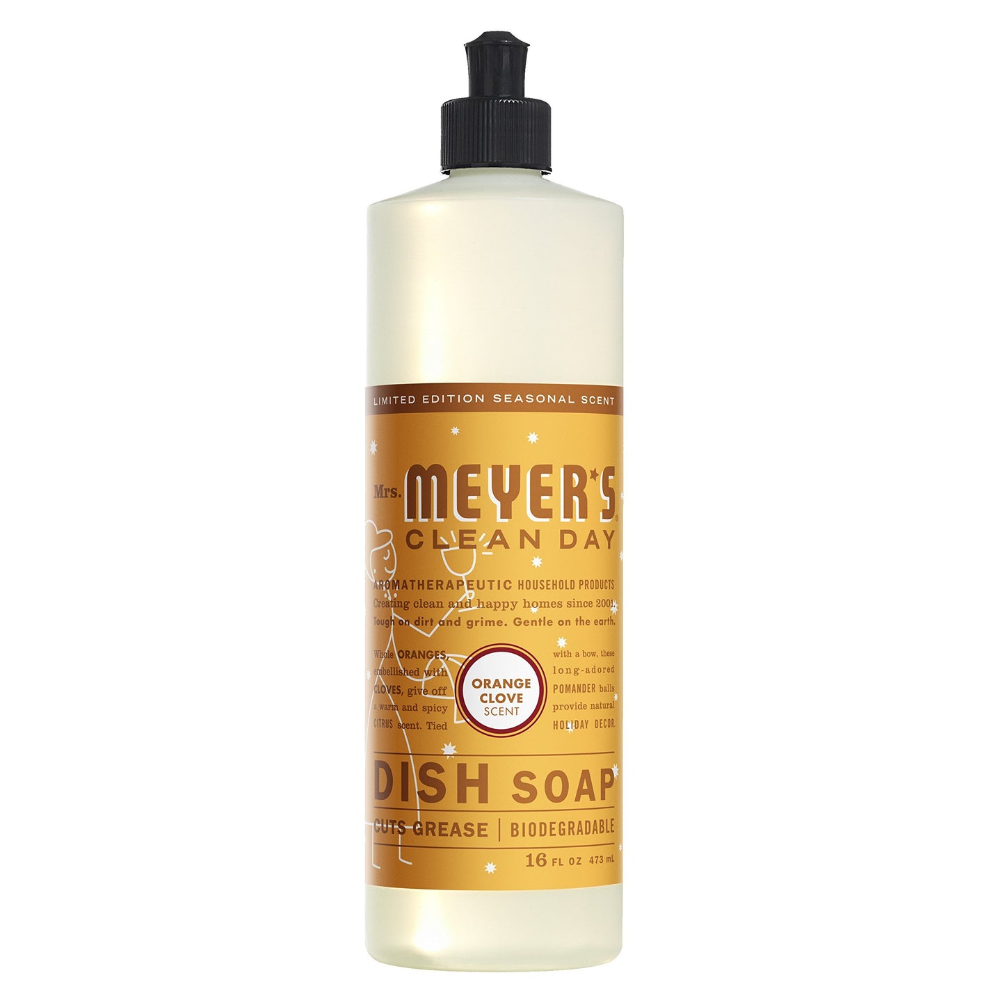 MRS. MEYER'S CLEAN DAY Liquid Dish Soap, Limitd Edition Orange Clove, 16 fl. Oz