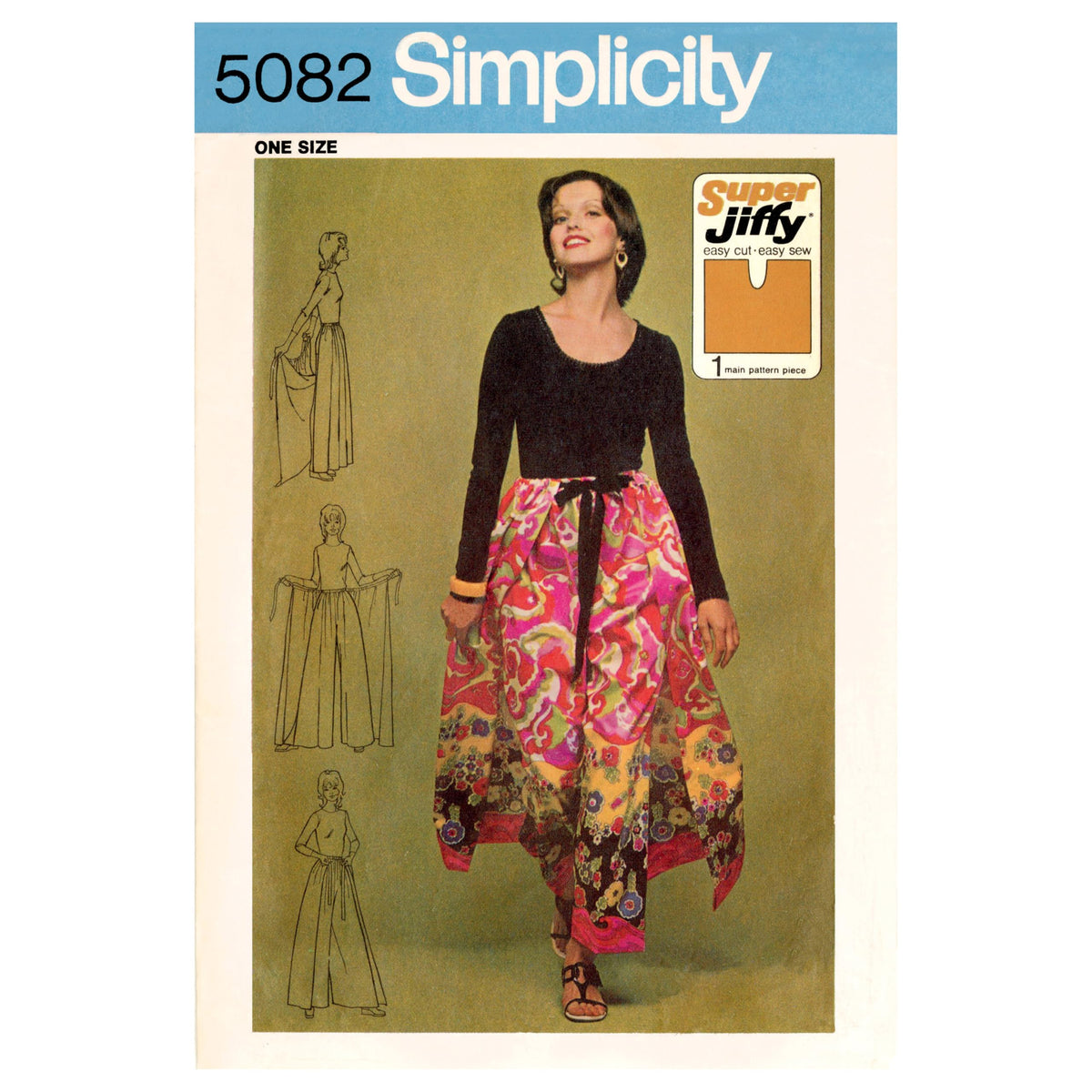 Simplicity SS9595OS Misses' Vintage 1970's Jiffy Wrap and Tie Pantskirt Sewing Pattern Packet, Design Code S9595, One Size