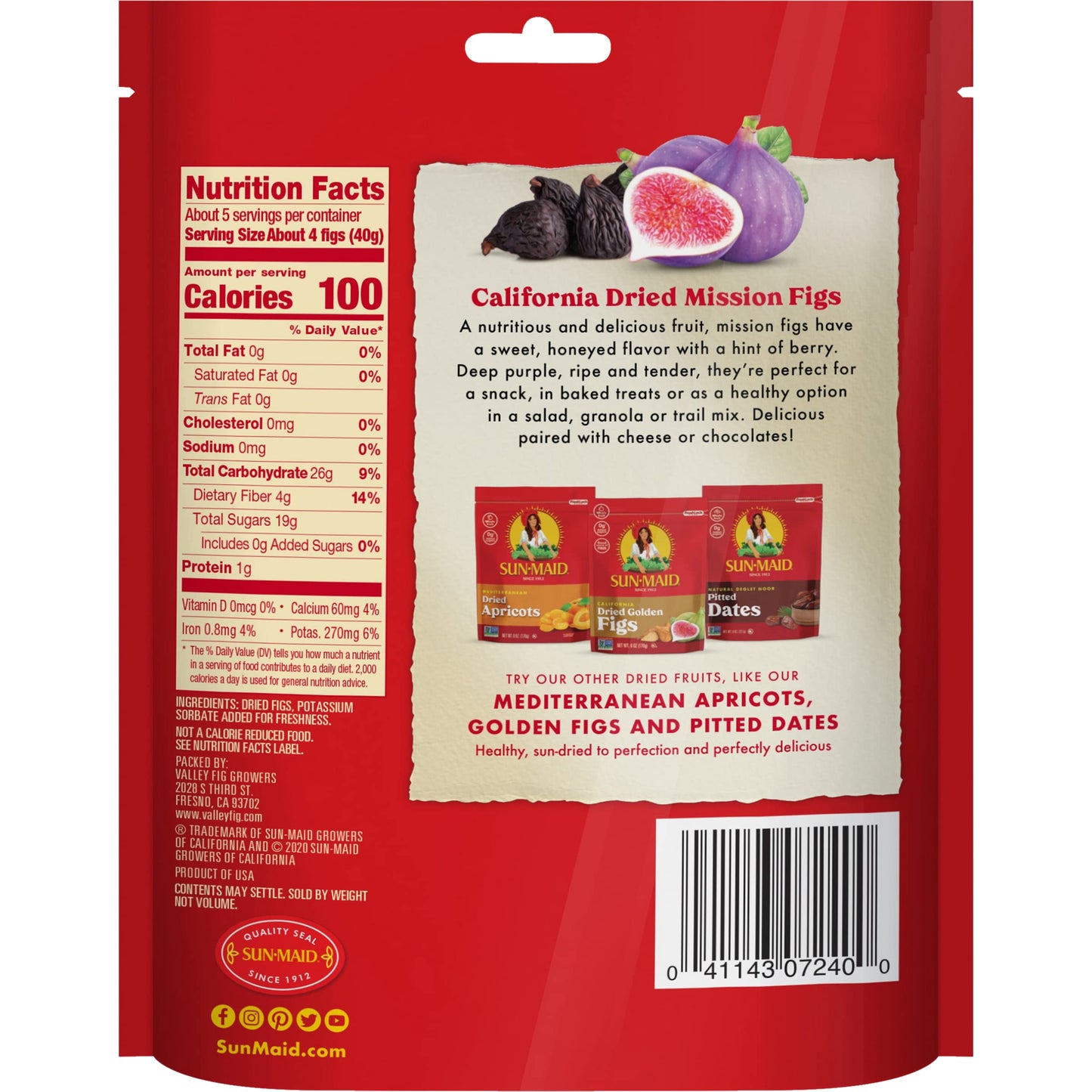 Sun-Maid California Dried Mission Figs, No added sugar, Non-GMO 7 oz (Pack of 1)