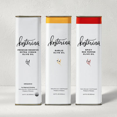 Kosterina Spicy Red Pepper Olive Oil Tin | Polyphenol Rich Greek Olive Oil, Cold-Pressed from Early Harvest Koroneiki Olives