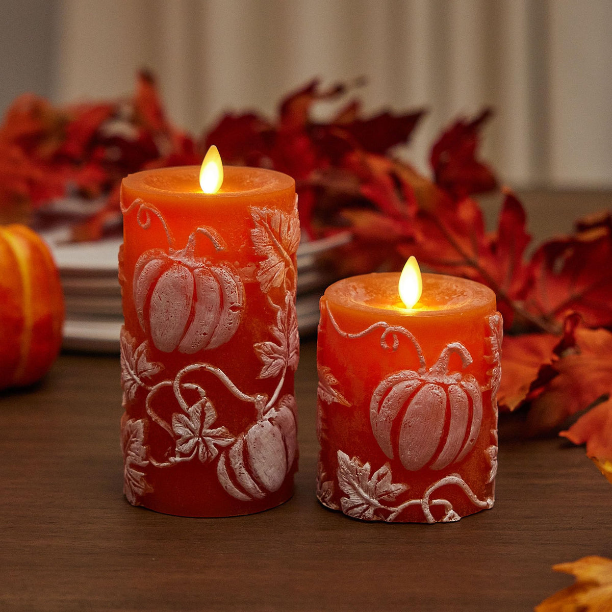 Luminara - Flameless Flickering Real Wax Moving Flame Battery Operated Unscented Candle LED Décor & Gift- Embossed Pillar Collection
