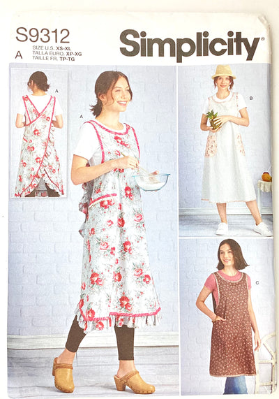 Simplicity S9312 Wraparound Apron Sewing Pattern, Women's Aprons in Two Lengths, Sizes S-L