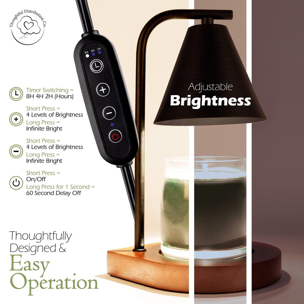 Candle Warmer Lamp with Timer, Dimmable Candle Warmer Lamp for Jar Candles, Electric Candle Warmer Auto Shutoff, Candle Warmer Lamp with 2 Bulbs for Scented Candles - Includes Free Wax Melt Dish