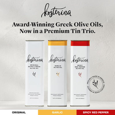 Kosterina Spicy Red Pepper Olive Oil Tin | Polyphenol Rich Greek Olive Oil, Cold-Pressed from Early Harvest Koroneiki Olives