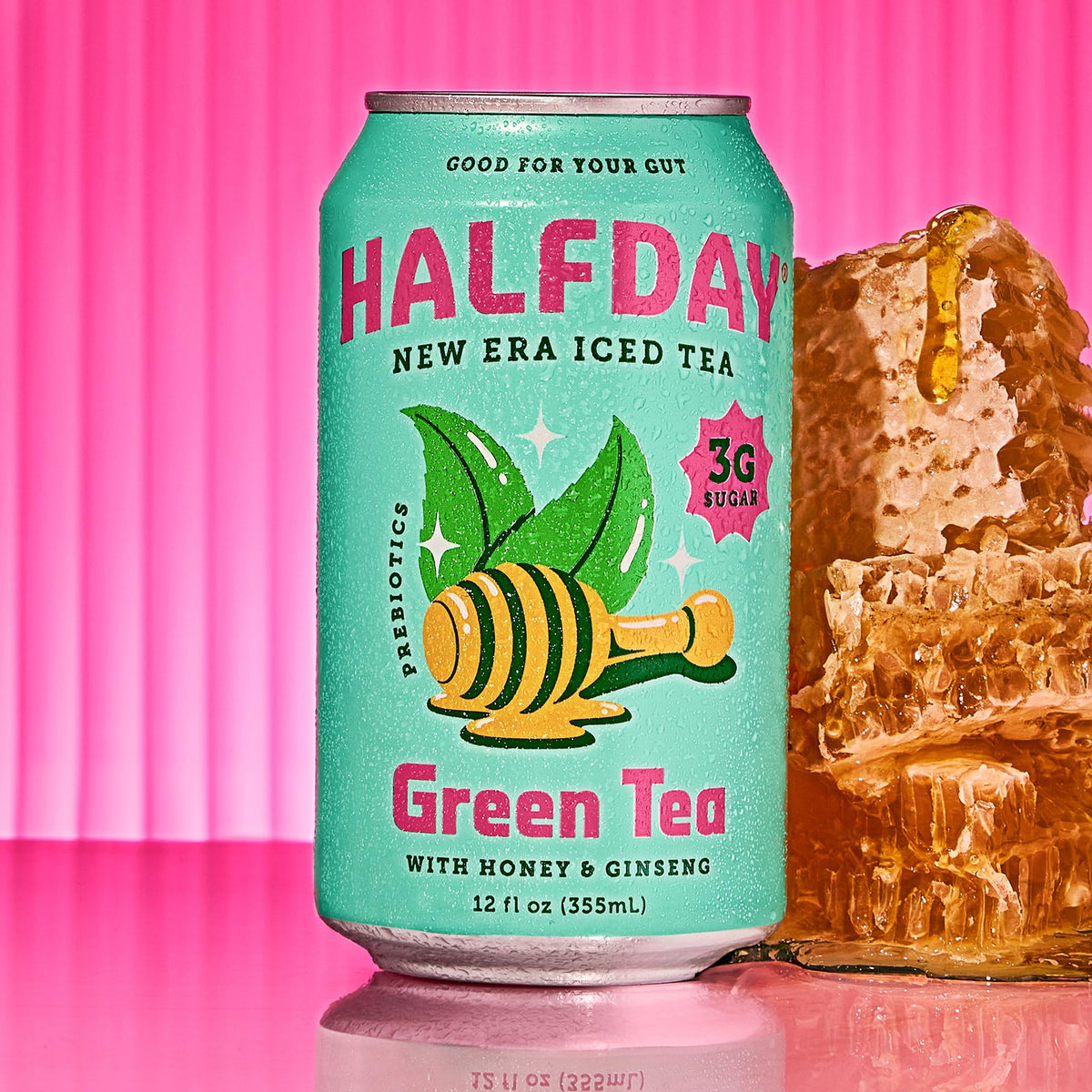 Halfday, Prebiotic Green Tea With Honey & Ginseng, 12 Fl Oz Can