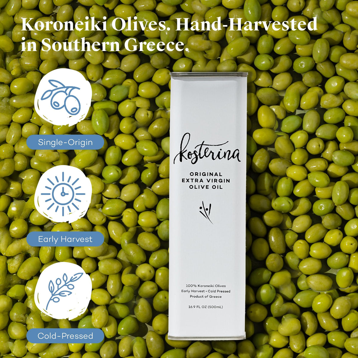 Kosterina Spicy Red Pepper Olive Oil Tin | Polyphenol Rich Greek Olive Oil, Cold-Pressed from Early Harvest Koroneiki Olives