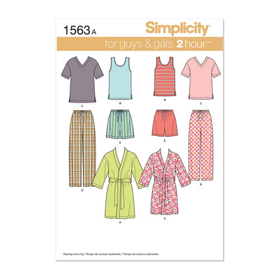 Simplicity S1563 Family Pajama Sewing Pattern, Teens', Men's & Women's Sleepwear, Sizes XS-XL