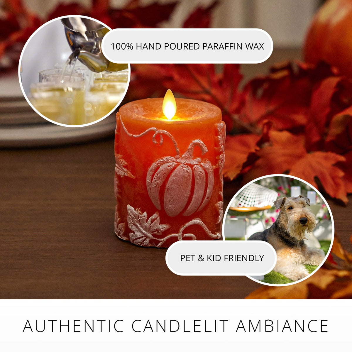Luminara - Flameless Flickering Real Wax Moving Flame Battery Operated Unscented Candle LED Décor & Gift- Embossed Pillar Collection