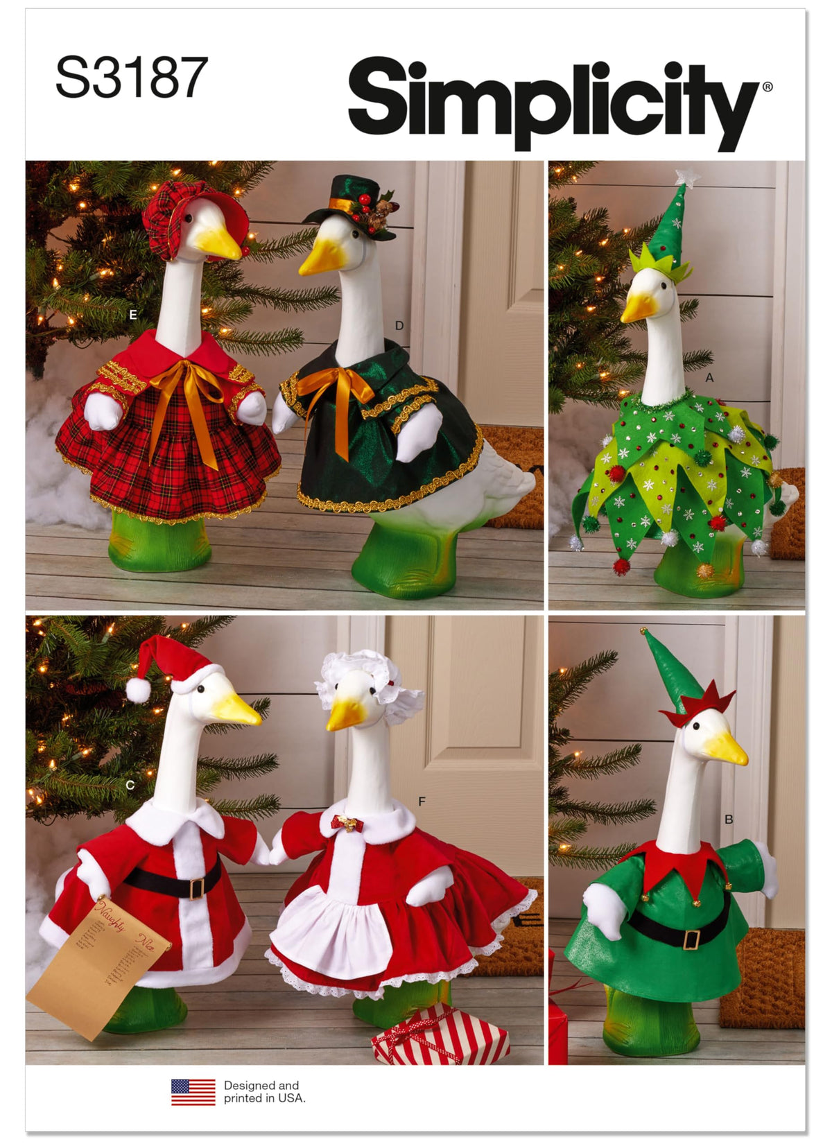 Simplicity S3187 Christmas Porch Goose Clothes Sewing Pattern, One Size