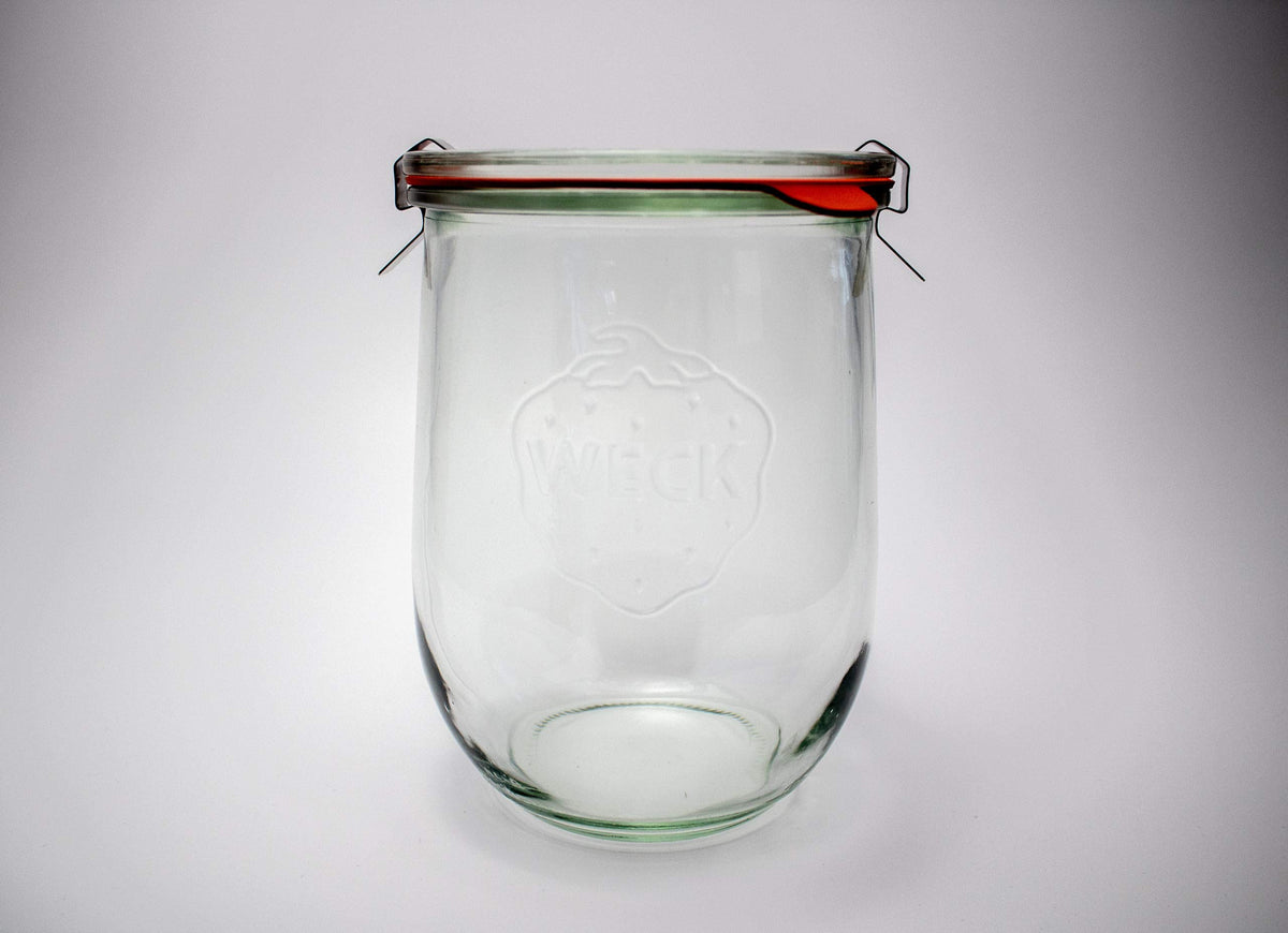 Weck Tulip Jar Rubber Sole & Two Metal Clamps Food Storage Jar Round Preserve Container Clear Preserving Seal Wire Clip Fastening Kitchen Canning Cereal Sugar Beans Spice - 33.8 fl. oz Single 1 liter