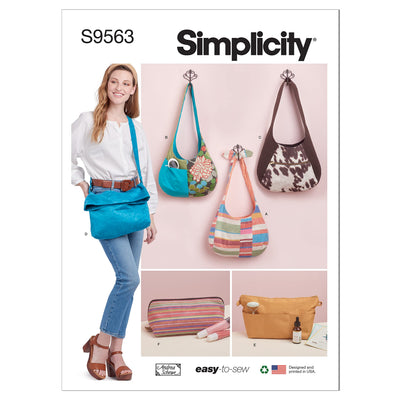 Simplicity S9563 Slouch Bag & Cosmetic Case Sewing Pattern, Purse Organizer Insert, One Size