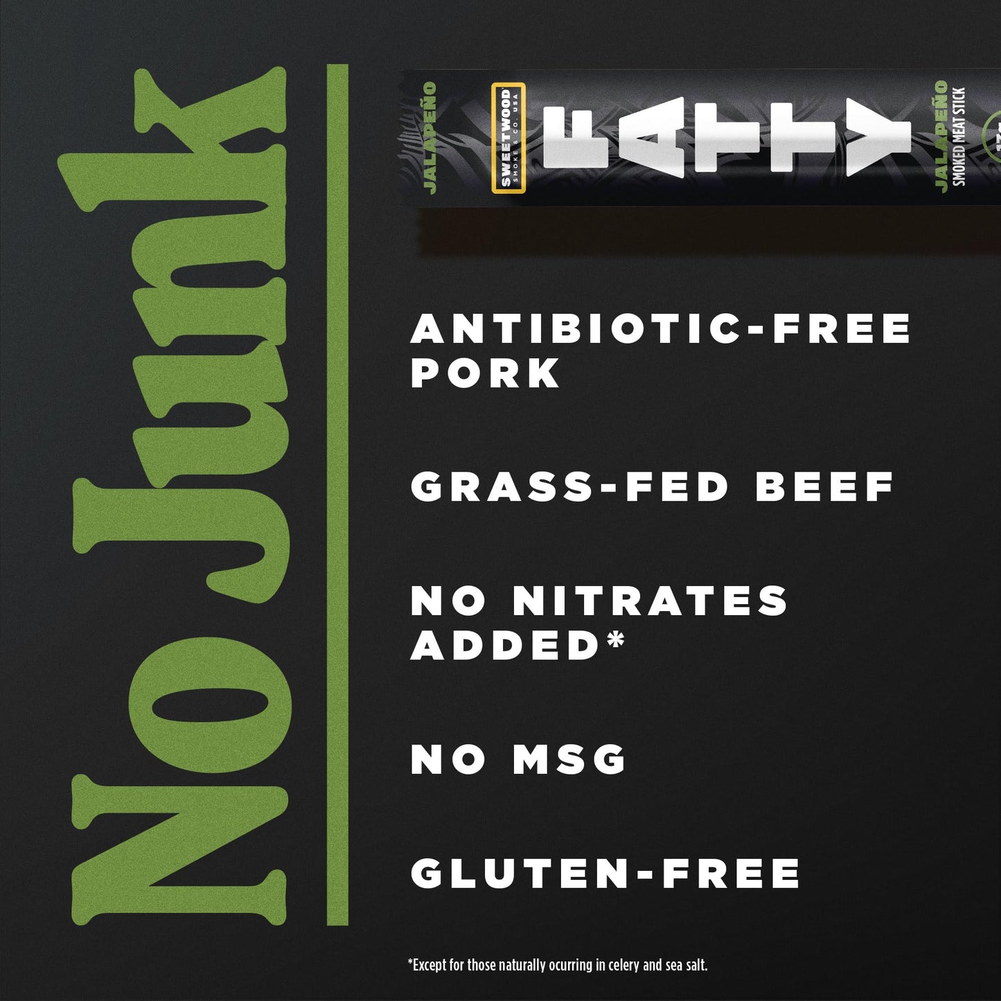 FATTY Meat Sticks, Made with Grass Fed Beef, Pork Raised Without Antibiotics, 13g Protein Per Serving, Jalapeno, 2 oz. (Pack of 20)