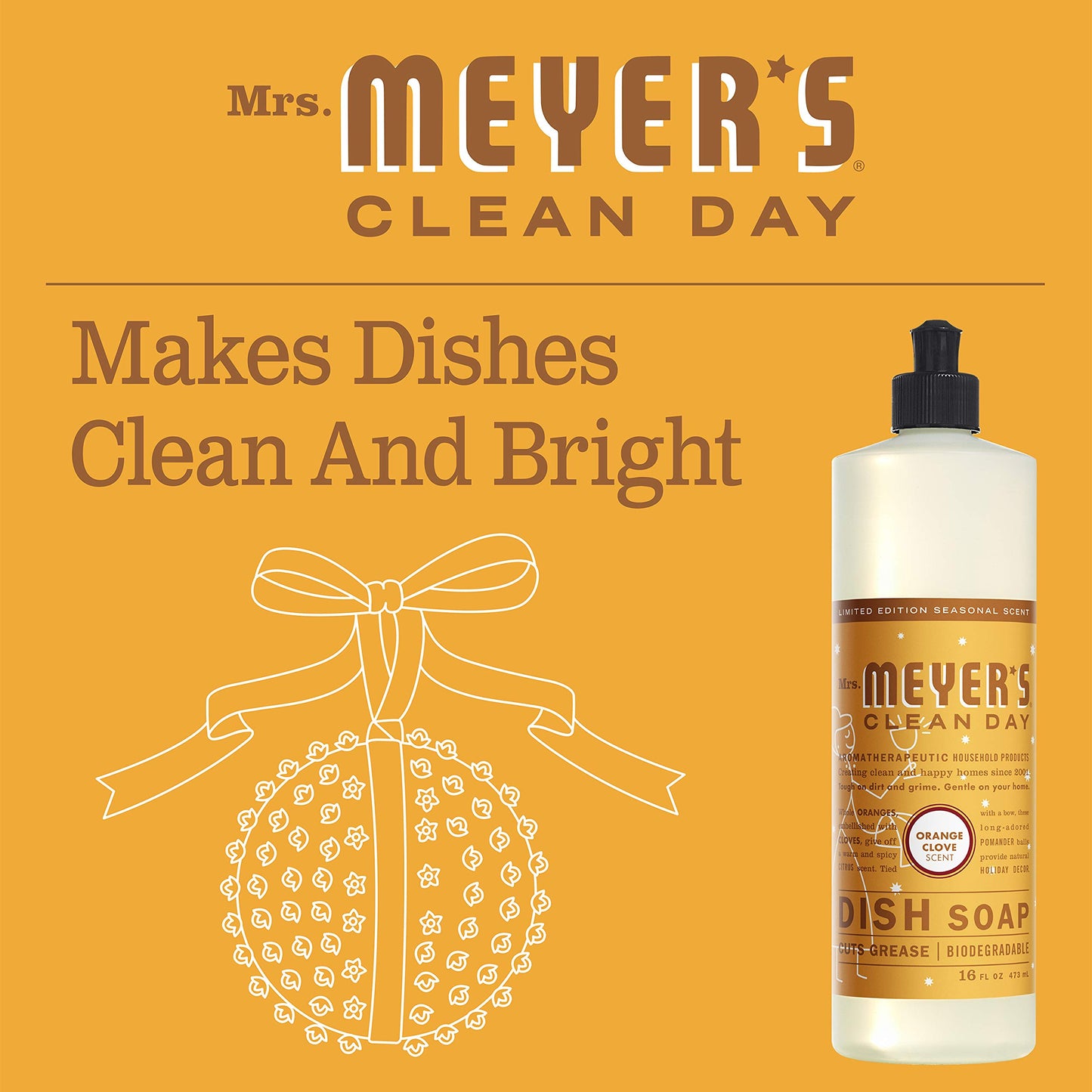 MRS. MEYER'S CLEAN DAY Liquid Dish Soap, Limitd Edition Orange Clove, 16 fl. Oz