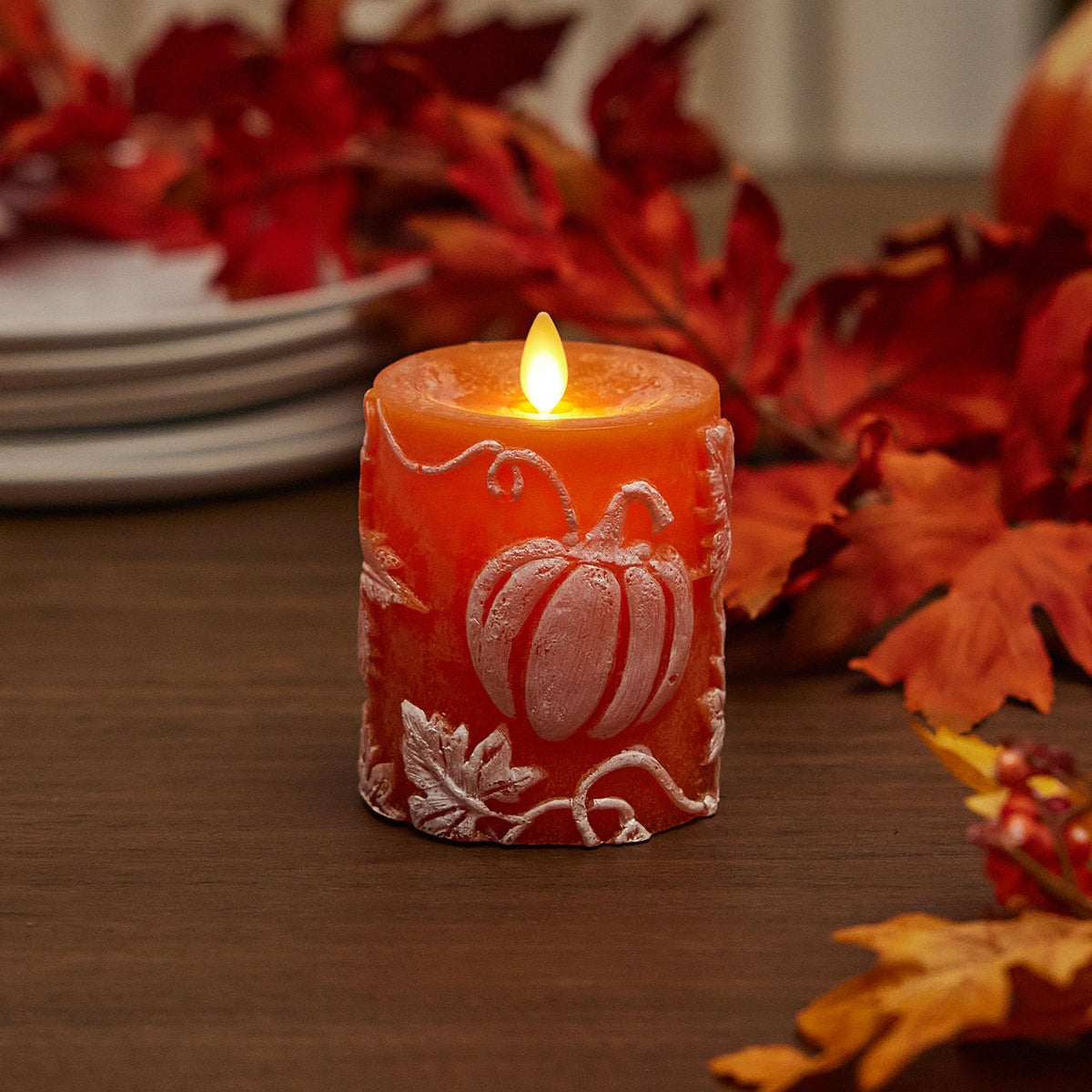 Luminara - Flameless Flickering Real Wax Moving Flame Battery Operated Unscented Candle LED Décor & Gift- Embossed Pillar Collection