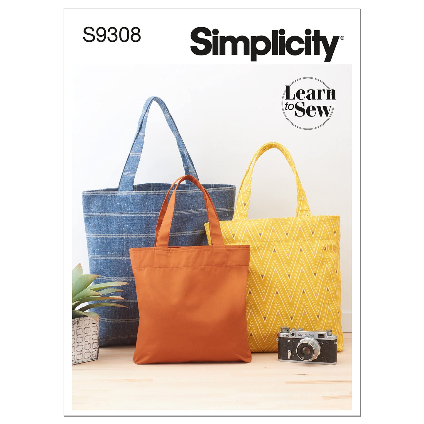 Simplicity Unlined Tote Bag Packet, Code 9308 Sewing Pattern, One Size, White, (SS9308OS)