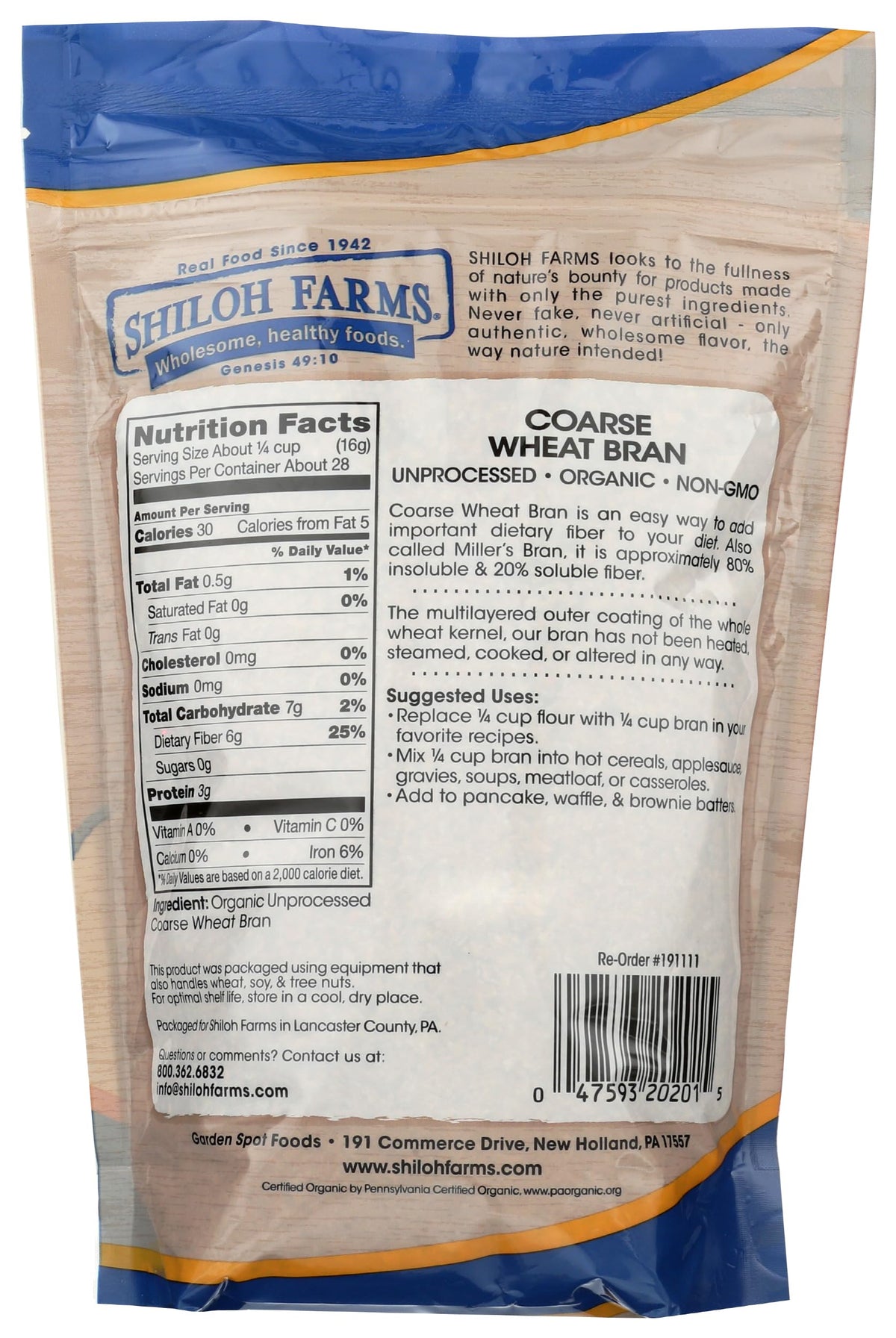 Shiloh Farms Organic Bran Coarse, 16 Oz