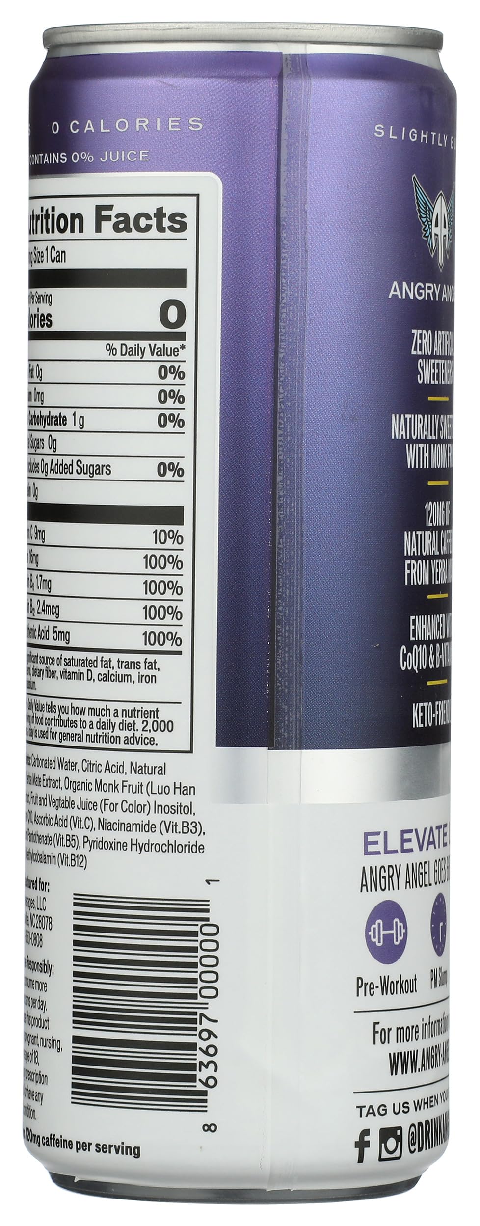 Angry Angel, Drink Energy Blackberry Lemon, 12 Fl Oz