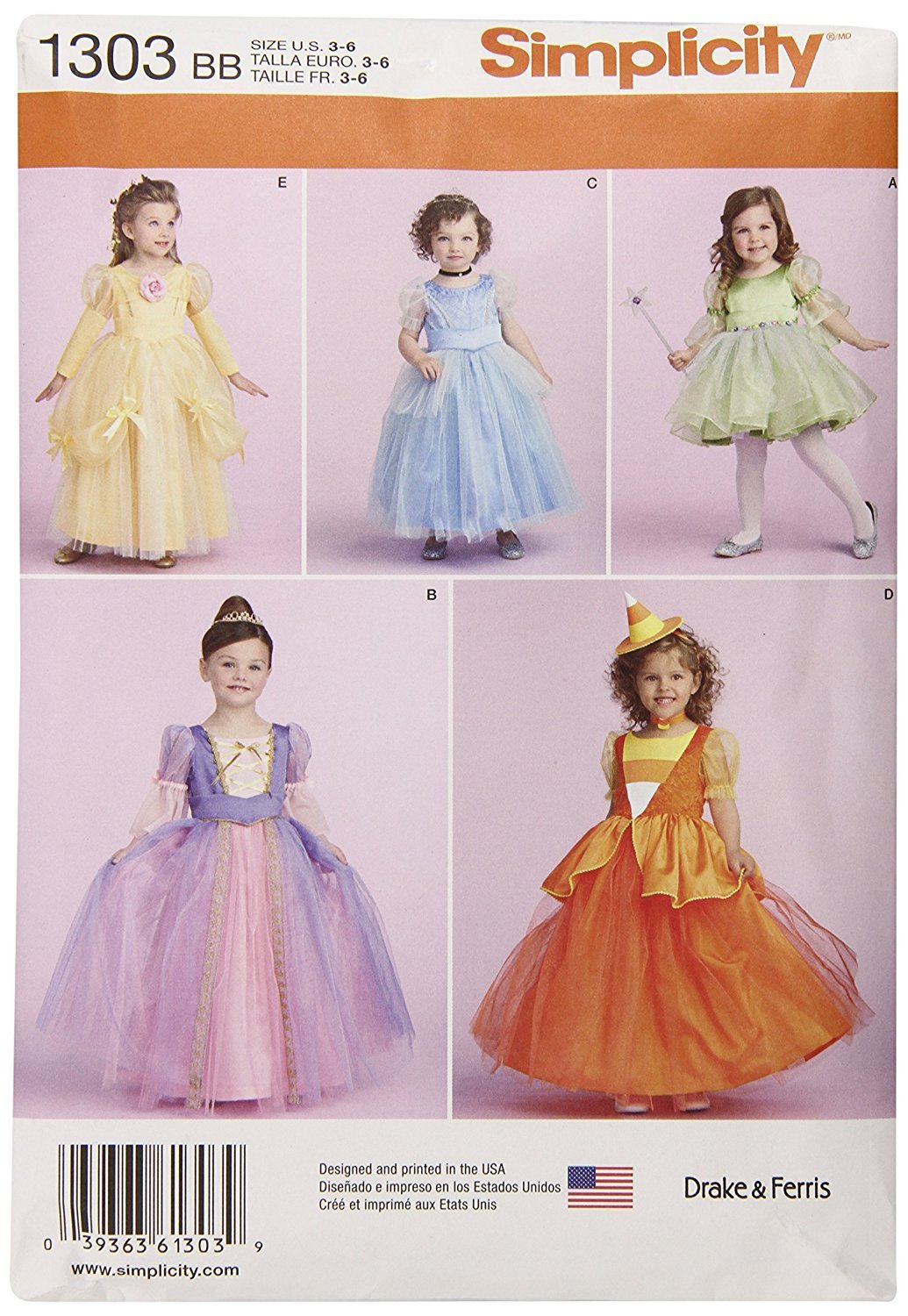 Simplicity 1303 Girls' Princess Dress Costume Sewing Pattern, Sizes 3-6