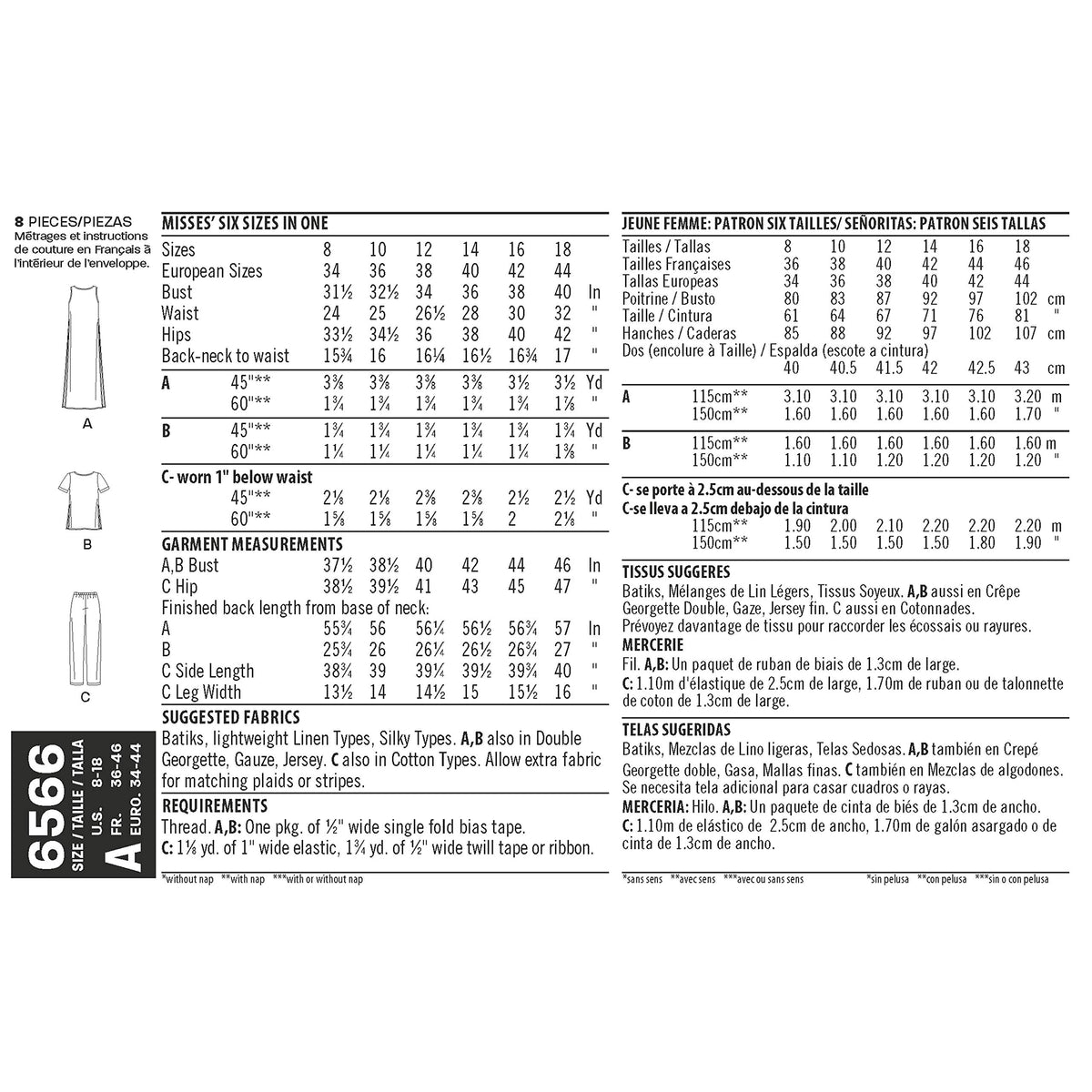 New Look Sewing Pattern Set for Women's Tunic/Top and Pants, Paper, White, A (8-10-12-14-16-18), UN6566A