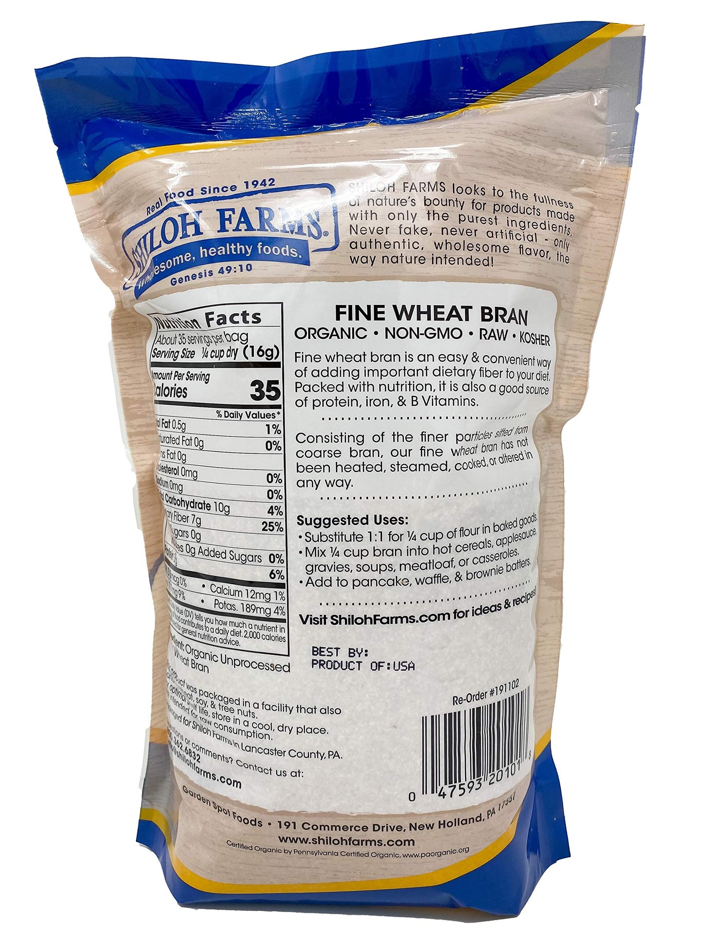 Shiloh Farms - Organic Unprocessed Fine Bran - 20 oz