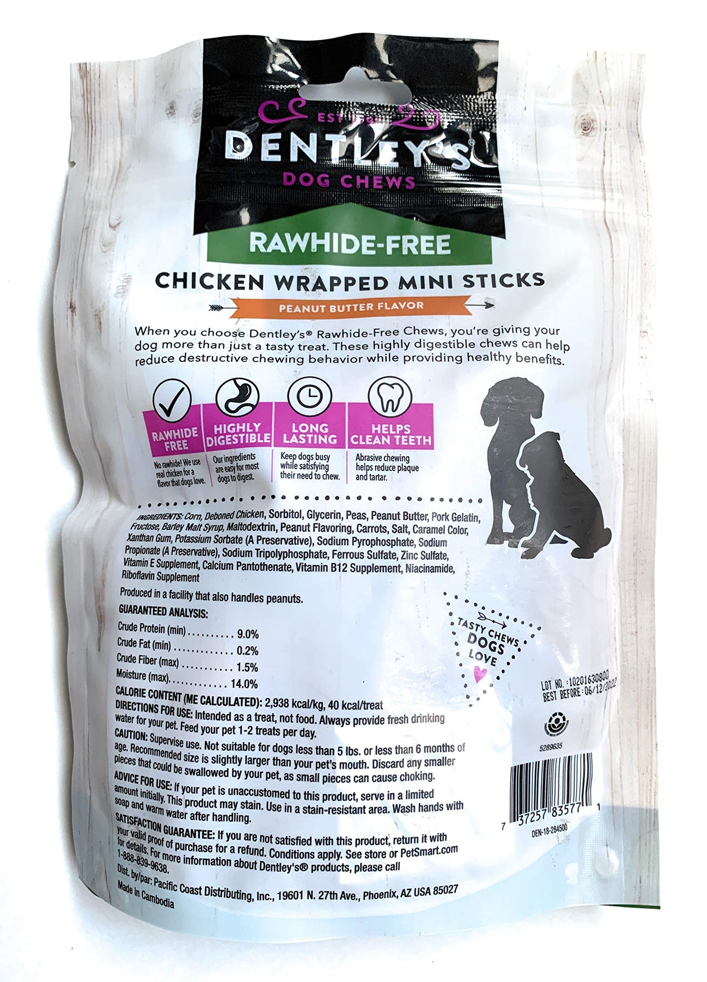 DENTLEY'S Rawhide Free Chicken Wrapped Mini Sticks - Peanut Butter Flavor