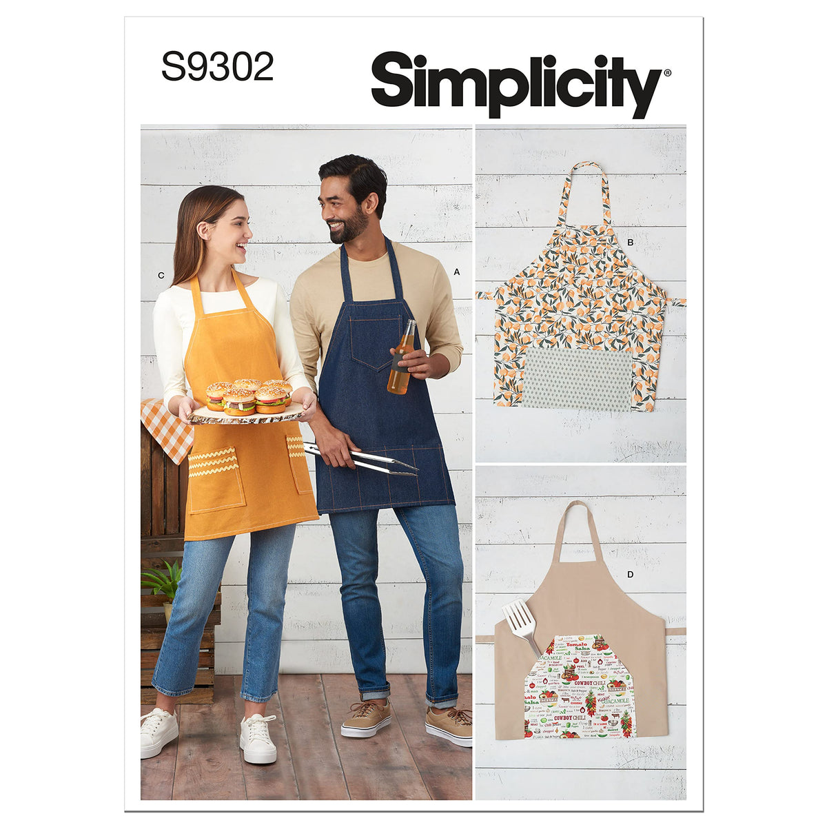 Simplicity S9302 BBQ Apron Sewing Pattern, Men's & Women's Adjustable Aprons, One Size