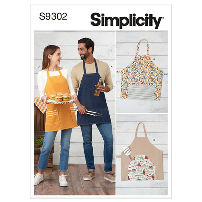Simplicity S9302 BBQ Apron Sewing Pattern, Men's & Women's Adjustable Aprons, One Size