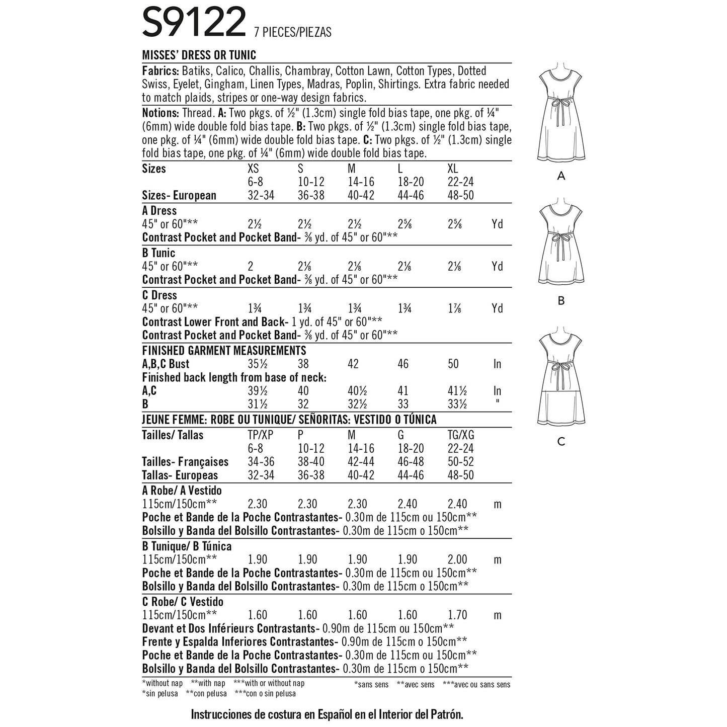 Simplicity SS9122A Women's Dress Sewing Pattern, Sizes XS-XL
