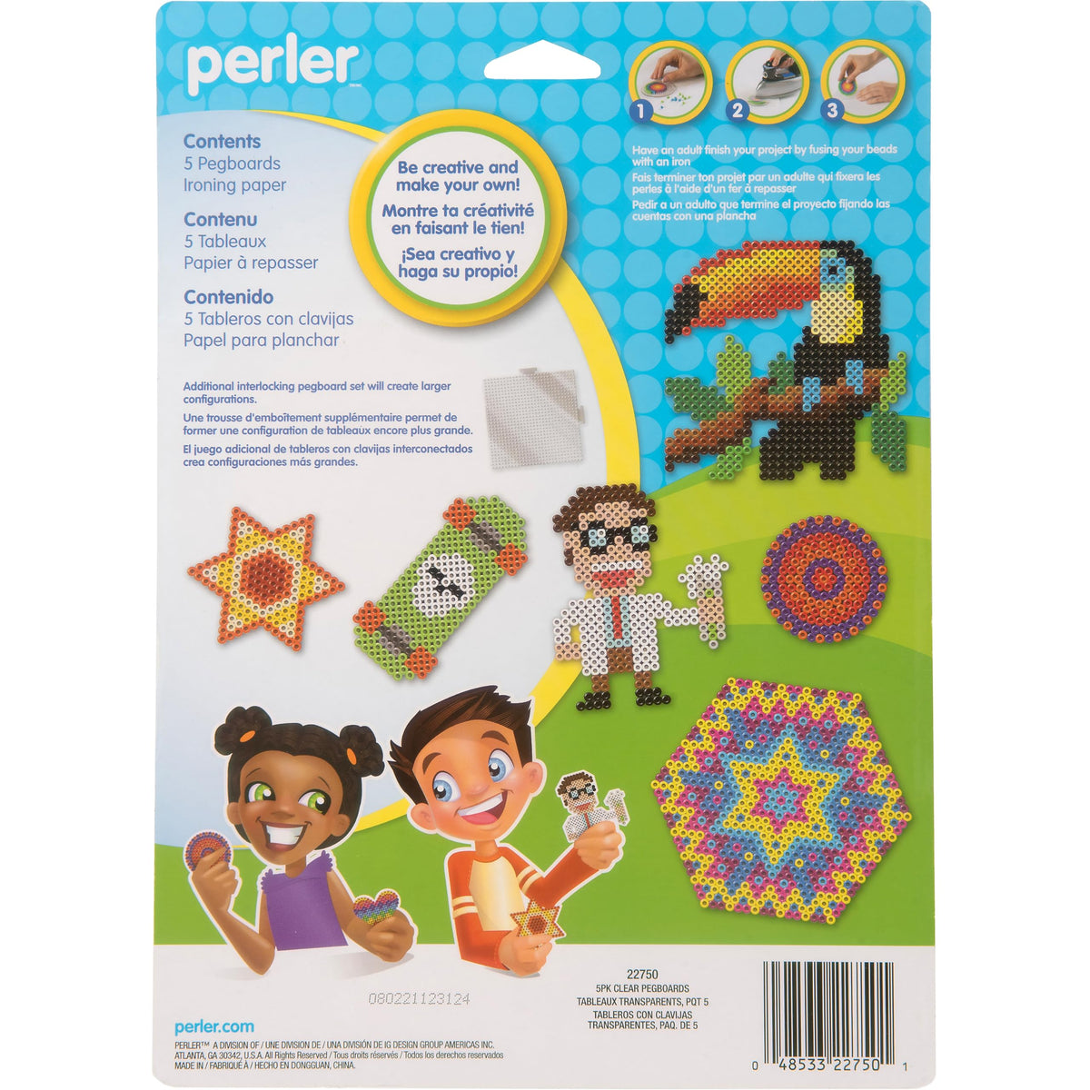 Perler Beads Large Square Pegboards for Kids Crafts, 4 pcs