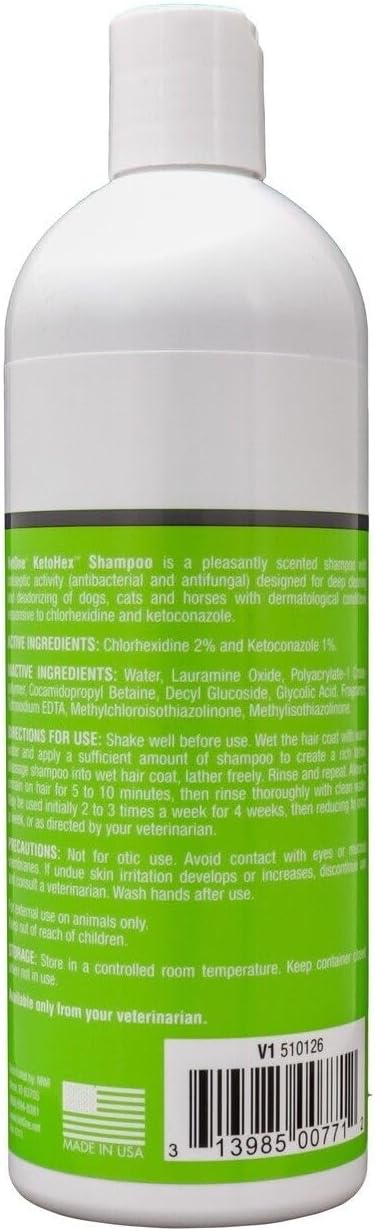 KetoHex Cat and Dog Shampoo - 16 oz Anti Bacterial Cat & Dog Flea And Tick Treatment, For Sensitive Skin Infections & Lesions, Protects & Moisturizes, Antifungal Treatment For Dogs & Cats - VetOne