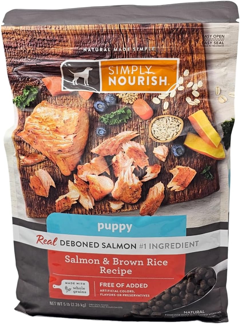 Simply Nourish Puppy Salmon and Brown Rice Dry Dog Food, 5 Pound Bag