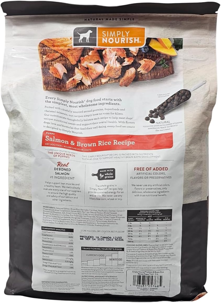Simply Nourish Puppy Salmon and Brown Rice Dry Dog Food, 5 Pound Bag